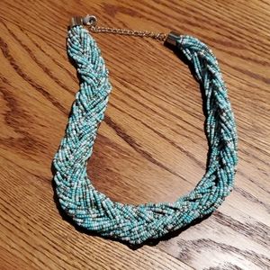 Beaded Turquoise, Gold & White necklace